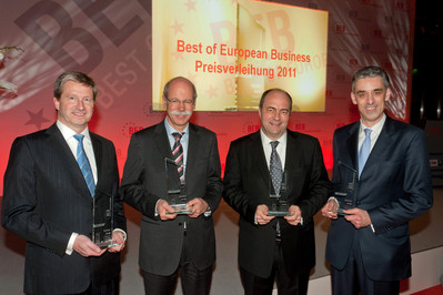 At the “Best of European Business” 2011 award ceremony, from left to right, Dr.–Ing Axel Stepken (CEO and President, TüV SüD AG), Dieter Zetsche (Chairman, Daimler AG), Jochen Zaumseil (Managing Director, Asia Pacific, L'Oréal) and Dr. Frank Appel (CEO, DHL)