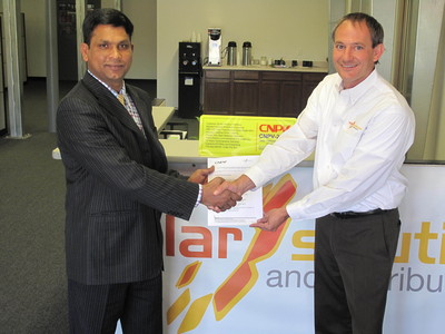 From Left: Bypina Veerraju Chaudary (COO and CTO, CNPV), Mr. Jesse Stubbs (CEO, Solar Solutions)